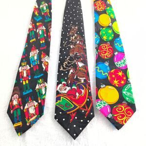 Vintage 90's Addiction Santa Christmas 100% Silk Ties (3)+ (1) Santa Suspenders